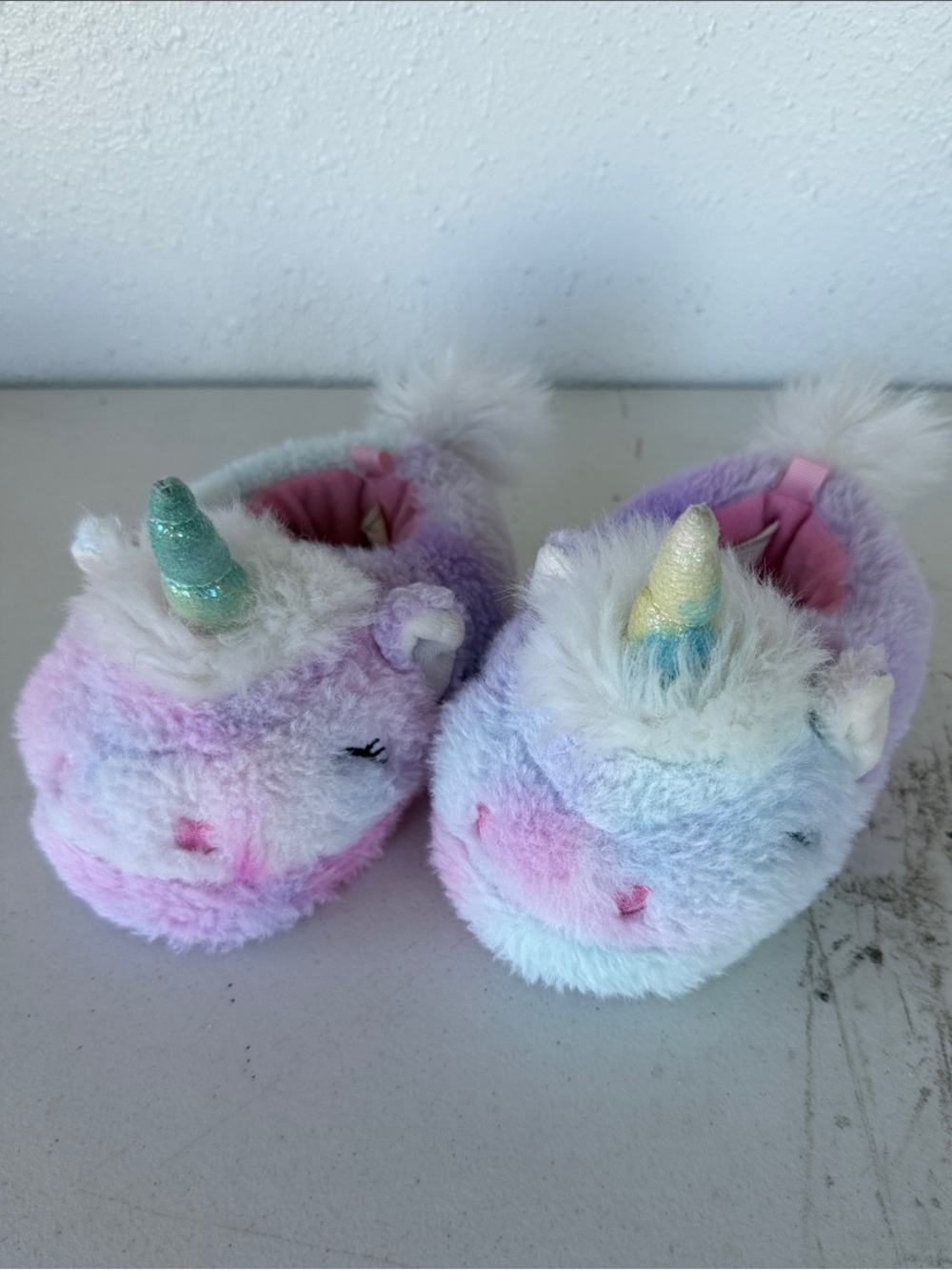 wonder nation Pastel Unicorn Plush Slippers - Pink, Purple, Blue